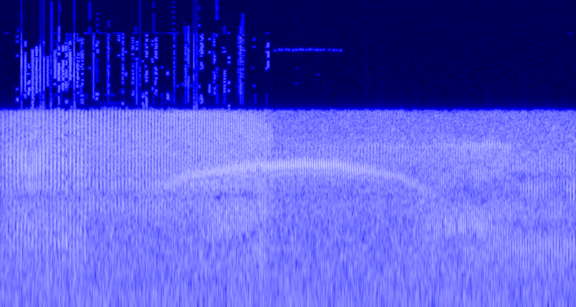 Blue spectrogram reminiscent of water, with a whale-looking figure in the middle